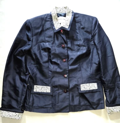 Blazer Oscar De La Renta Mujer Azul Seda 5 Botones Bolsillos Azul De Colección Talla 12 Foto 1 de 4