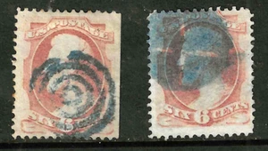 Sc #159/186 Blue & Target Fancy Cancels 6 Cent Lincoln Banknote 1871 US 14B44 - Picture 1 of 3