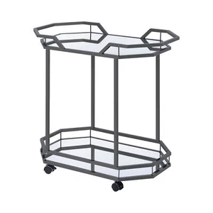 Coaster Modern Retro 2-Tier Mirrored Serving Cart Black Nickel 181051 - Picture 1 of 3