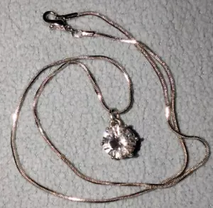 16 inch Silver Tone w/ CZ Pendant Necklace - Picture 1 of 6