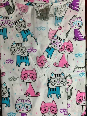 SCRUB TOP SIZES: XS, S, M CATS LOOKING PURRFECT NWT NURSE MEDICAL VET CNA DENTAL - Image 1 of 4
