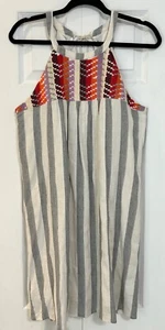 THML Vestito Donna Taglia M Halter Rigato Senza Maniche con Ricami Colorati - Foto 1 di 13