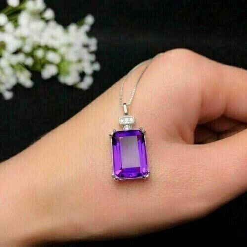 Solitaire Pendant 14K White Gold Finish 3Ct Emerald Lab Created Amethyst Women's