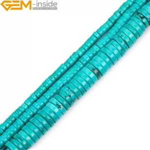 8mm Blue Howlite Turquoise Rondelle Stone Heishi Spacer Beads For Jewelry Making - Picture 1 of 48