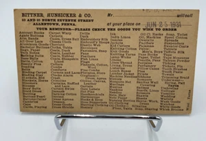 Vtg c.1931 Bitter Hunsicker & Co. Advertisement Postcard - Picture 1 of 2