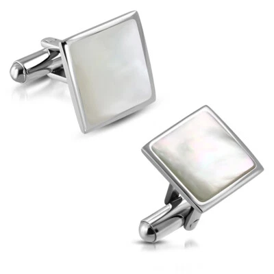 Edelstahl Manschettenknöpfe Muschel Einlage Stainless Steel Cufflinks y-dco403 - Bild 1 von 2