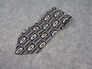 Brandini Tie Mens 57 X 4in Black 100% Silk Necktie Red Gray Button Made in Italy - Picture 1 of 10
