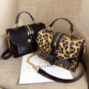 WOMEN'S LEATHER BAG HANDBAG SHOULDER SHOULDER STRAP Leopard - Picture 1 of 9