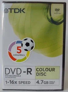 5 x TDK DVD-R Colour Blank Discs with Cases 4.7GB Single-Sided - Picture 1 of 2