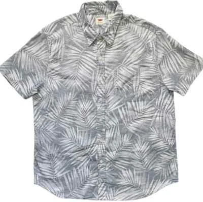 NWT Men's LEVIS Short Sleeve Hawaiian Shirt Floral Gray White Leaves - Image 1 of 4