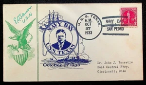 U.S. NAVY COVER, 10/27/1933, SCOTT #688, U.S.S. TEXAS E.O.TAUER CACHET - Picture 1 of 2