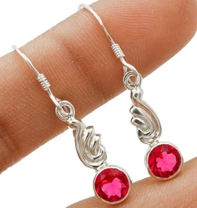 Natural Treated Ruby 925 Sterling Silver Earrings 1 1/2'' Long @B10-2 - Picture 1 of 1