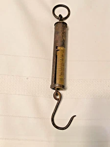 ANTIQUE HANGING SPRING SCALE  25 LB BRASS - Picture 1 of 5
