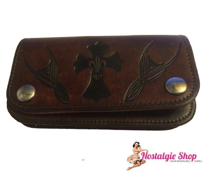RUNNING BEAR Leder Geldboerse Kreuz Schwalbe Metallkette Biker Geldbeutel Wallet Made in USA