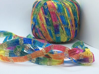 Memento Royale Berlini Glitter Ribbon Yarn #153 Bon Bon - Pink Green Blue Yellow - Image 1 of 4