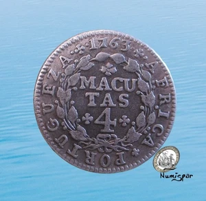 PORTUGUESE ANGOLA 4 MACUTAS 1763 SILVER RULER JOSÉ I KM 14 #4277# - Picture 1 of 2