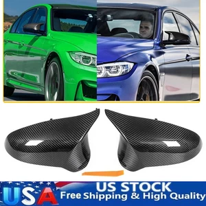 2x Real Carbon Fiber Side Rear Mirror Cover Cap Fits 2015-2019 BMW F82 M4 F80 M3 - Picture 1 of 14