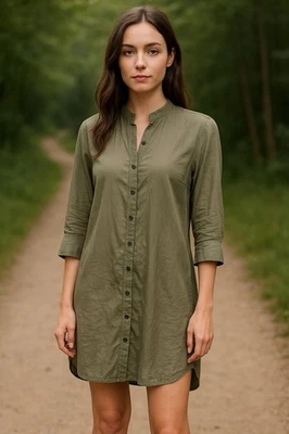 Esprit De Corp Army Green Utility Tunic Mini Dress Size 6 – Sheer Gorpcore Boho - Image 1 of 4