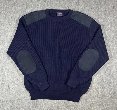 Винтажный мужской свитер Glenhusky XXL синий шерстяной замшевые нашивки коммандос стрельба Шотландия - Изображение 1 из 4