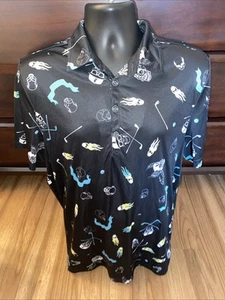 J by Jamie Sadock Men's Polo Size XL Golf Skulls AOP Short Sleeve - Picture 1 of 7