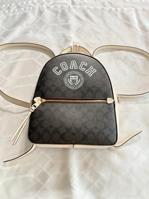 NEW COACH Signature Charter Backpack Brown White Leather Logo Print Bag - Image 1 of 4