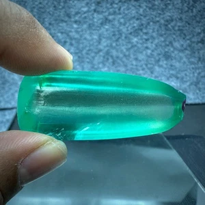 HUGE 18.43 GRAM PERFECT EMERALD GREEN CORUNDUM ROUGH LAB CREATED HALF BOULE - Picture 1 of 10