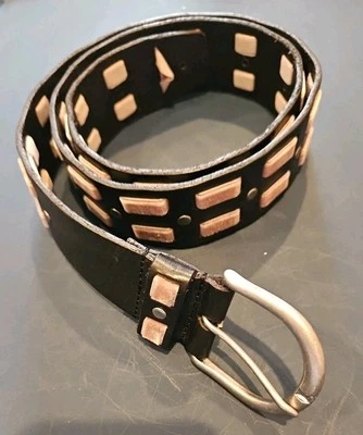 Linea Pelle Brown Leather Belt w/ Pink Velvet & Crystal Accents Solid Brass M/L - Image 1 of 4