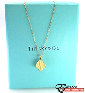 Collana Ciondolo Foglia di Fragola Oro 18k Tiffany & Co. Vintage - Foto 1 di 9