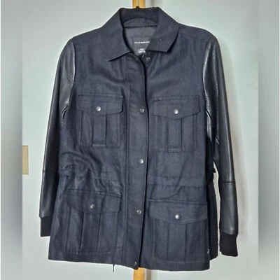 Chaqueta de lona de cuero militar Club Monaco negra talla mediana Foto 1 de 4