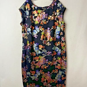 Eci New York dress sz 20W sleeveless satin black floral Asian inspired midi - Picture 1 of 6