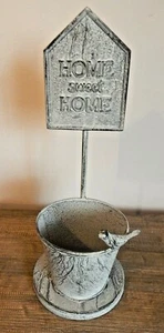 Flower pot planter bird HOME SWEET HOME Grey Rustic style Garden Décor Metal - Picture 1 of 8