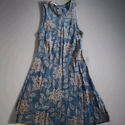 Jonathan Martin Sleeveless Sheath Blue & Brown Floral Dress Size 3 100% Rayon C7 - Image 1 of 4