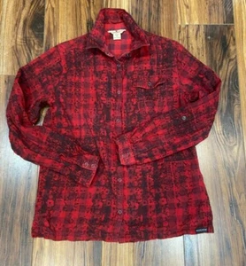 Woolrich Red Black & Floral Plaid Cotton Flannel Button Down Shirt Women’s M - Picture 1 of 8