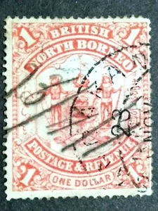 British North Borneo 1886 1888 Coat Of Arms $1 Postage Postmark - 1v Used  - Picture 1 of 2