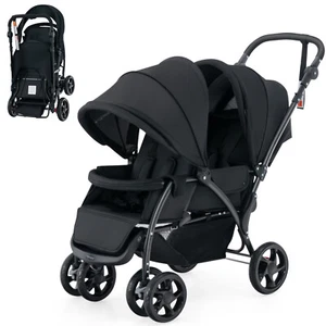 Baby Stroller Foldable Double Pram Push Chair Newborn Twin Baby Jogger Black - Picture 1 of 9