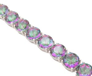 925 Sterling Silver Vintage Bracelet Round Cut Linked Mystic Topaz BT10743 - Picture 1 of 10