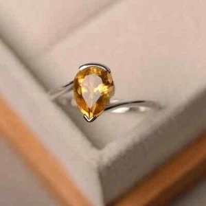 4.07 Ct Pear Cut Natural Citrine Diamond Wedding Ring 14K Solid White Gold SizAL - Picture 1 of 6