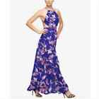 Fame & Partners Purple Midnight Halter Open Lace Up Back Floral Maxi Dress 12