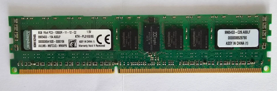 Kingston KTH-PL316S/8G 8GB PC3-12800R DDR3-1600 Server Registered RAM - Image 1 of 1