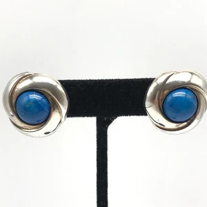 Orecchini vintage argento sterling 925 pietra blu modernariato post - Foto 1 di 9
