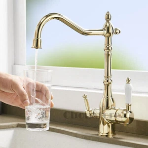 Rubinetto lavandino cucina oro lucido 3 vie rubinetto filtro purificato beccuccio acqua - Foto 1 di 5
