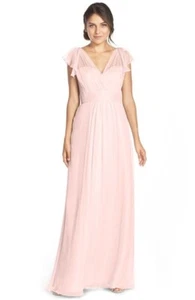 NWT Amsale Flutter Sleeve Silk Chiffon Gown $310 Size 6 Blush - Picture 1 of 2