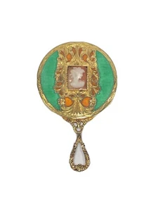 Italian gilt silver guilloche enamel cameo hand mirror - Picture 1 of 10