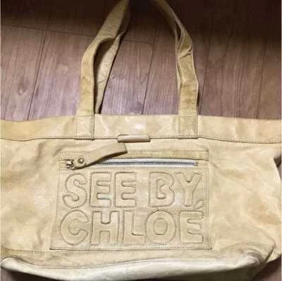SEE BY CHLOE Handbag Tote Logo Leather Beige Women's USED FROM JAPAN - Image 1 of 4