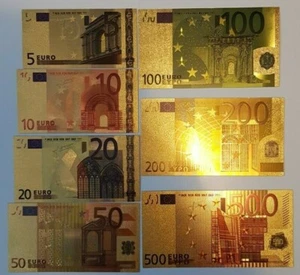 BANKNOTES / COINS : Complet SET of 7 Euro Banknotes ... GOLDPLATED ... Great! - Picture 1 of 5