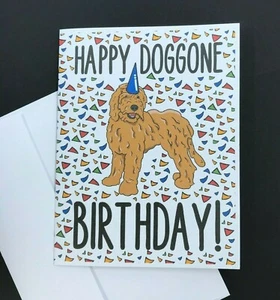 Goldendoodle Dog Happy Birthday Card Funny Dog Breed Note Card for All Ages - Picture 1 of 12