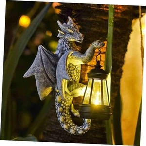 Dragon Tree Hugger Solar Lantern - 9.3 Inch Resin Statue for Outside Balcony - Picture 1 of 8
