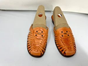 Colin Stuart korallenfarbene geflochtene Huarache Damen-Ledersandalen Größe 9 NEU - Bild 1 von 7