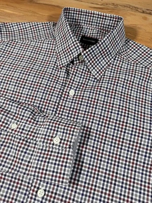 ¡Reciente! Camisa de algodón Ermenegildo Zegna roja blanca azul a cuadros cuello abotonado M Foto 1 de 4