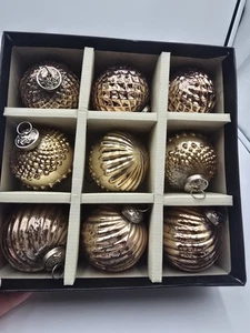 "9 piezas adornos de vidrio de mercurio Rachel Zoe 4"" dorado biselado Navidad" - Imagen 1 de 20